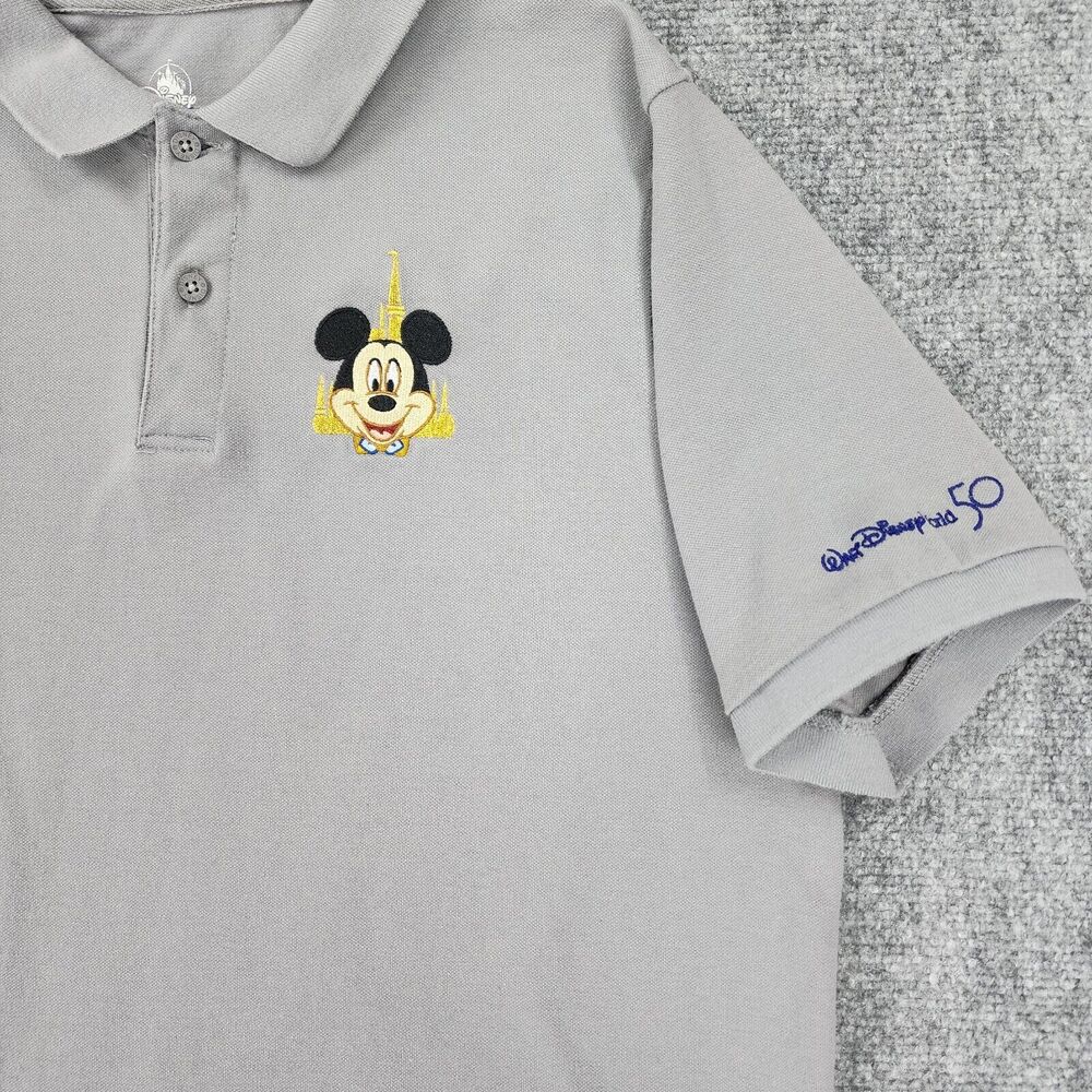 Mickey Mouse Shirt Mens Medium Gray Disney World 50th Anniversary Polo Classic